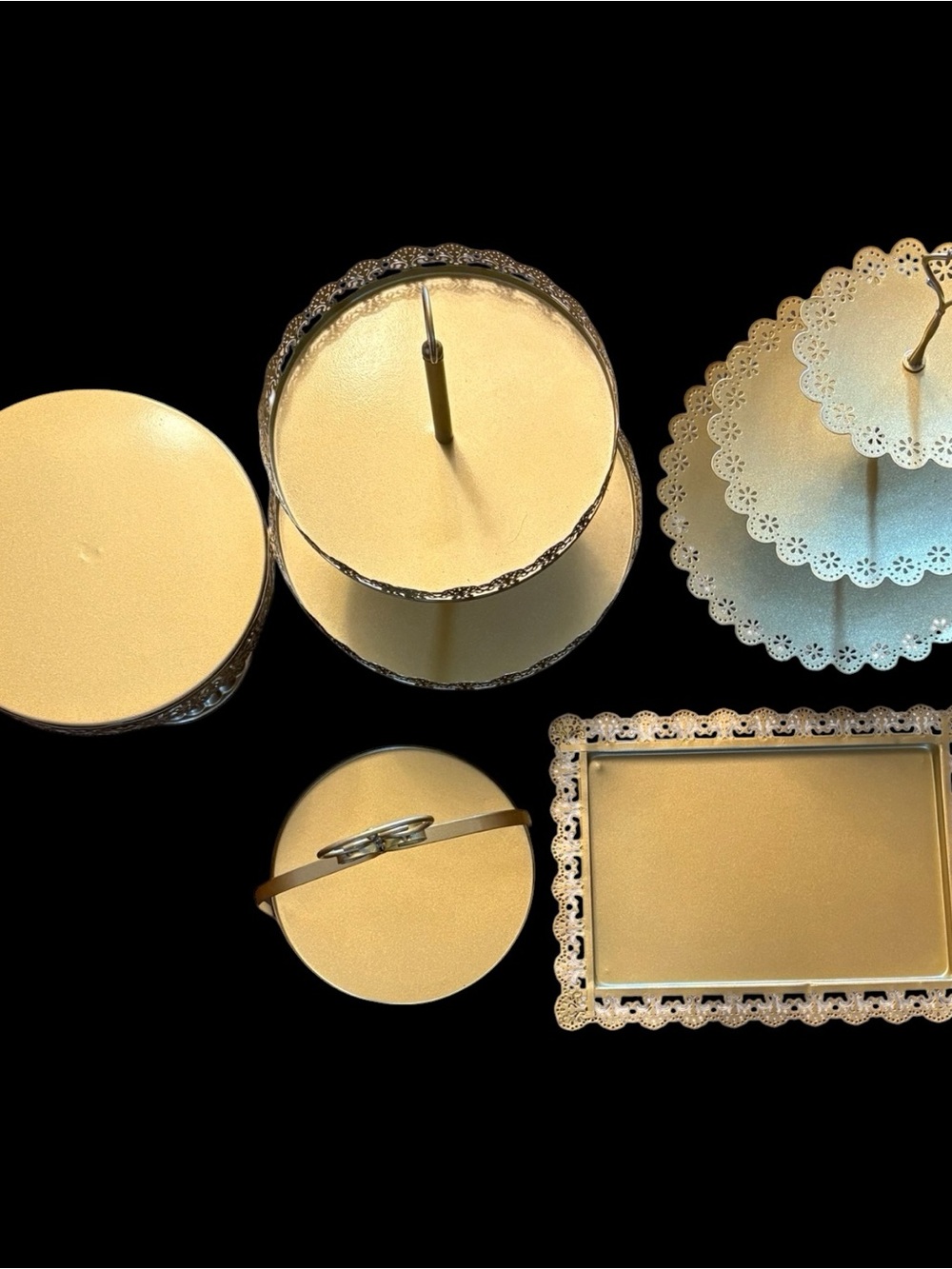 Gold Metal Serveware Collection - Elegant Tiered Trays & Platters